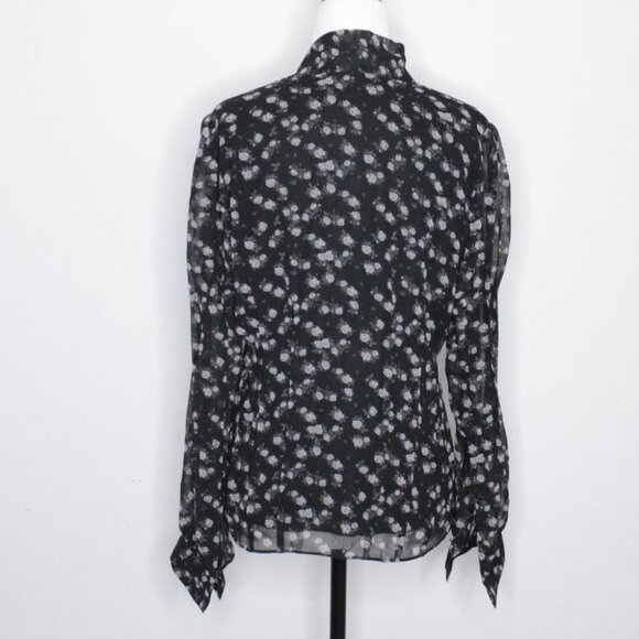 Michael Michael Kors Black Grey Floral Print Long Sleeve Blouse Size S - Picture 3 of 16